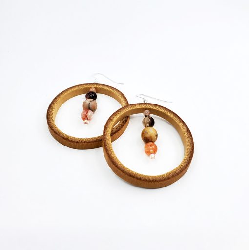 Beaded Hoop Bamboo Earrings with Venus Jasper & Red Quartz