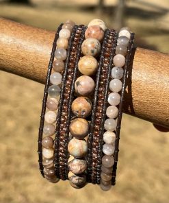 Georgia Peach Leather & Gemstone Cuff Bracelet