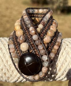 Alternative view of Georgia Peach Leather & Gemstone Cuff Bracelet