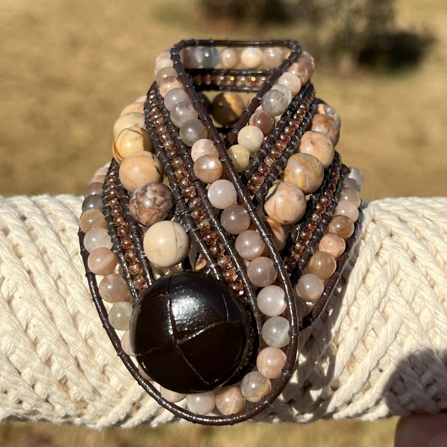 Georgia Peach Leather & Gemstone Cuff Bracelet - Image 2
