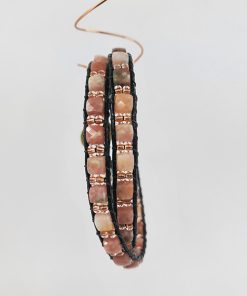 Alternative view of Georgia Peach Leather and Gemstone Double Wrap Bracelet