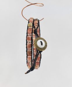 Georgia Peach Leather and Gemstone Double Wrap Bracelet