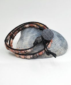 Plum Blossom Leather and Gemstone Double Wrap Bracelet