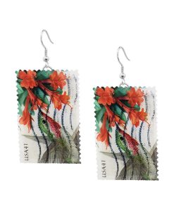 Hummingbird & Trumpet Flower, U.S.A., 2007 Postage Stamp Earrings