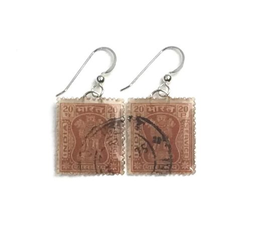 Ashoka Pillars, India, 1973 Postage Stamp Earrings - Image 2