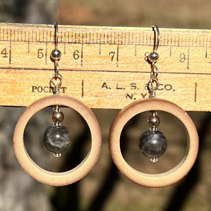 Black Moonstone & Mini Bamboo Hoop Earrings