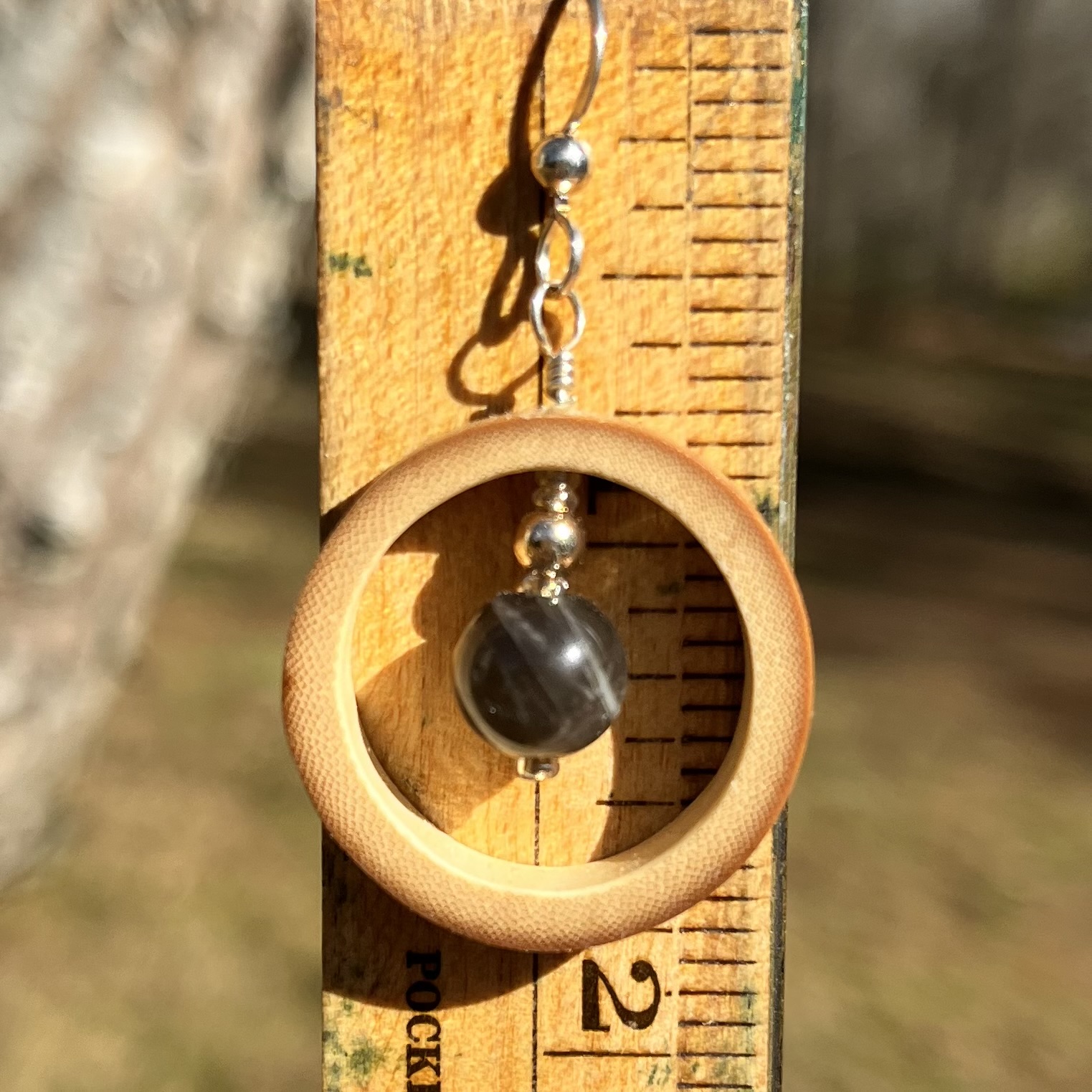Black Moonstone & Mini Bamboo Hoop Earrings - Image 2