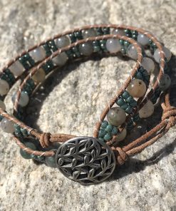 Alternative view of Spring Ivy, Leather and Gemstone Double Wrap Bracelet