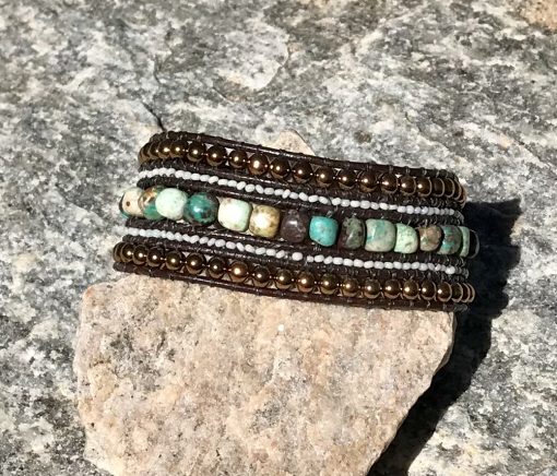 Cleopatra Leather and Gemstone Cuff Bracelet - Image 2