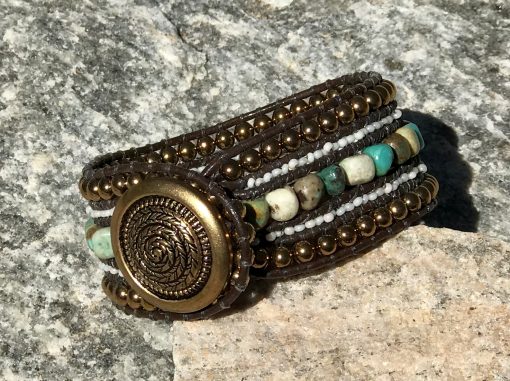Cleopatra Leather and Gemstone Cuff Bracelet