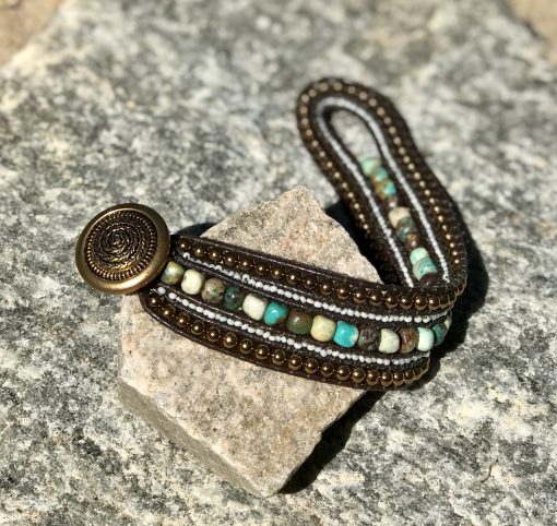 Cleopatra Leather and Gemstone Cuff Bracelet - Image 3