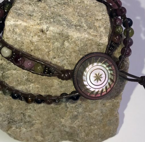Tourmaline Trails, Leather and Gemstone Double Wrap Bracelet - Image 2