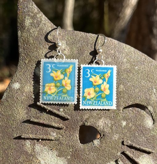 Hibiscus, New Zealand, 1967 Postage Stamp Earrings