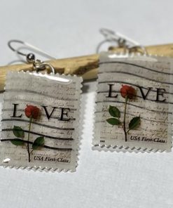 Rose & Love Letter, U.S.A., 2001 Postage Stamp Earrings