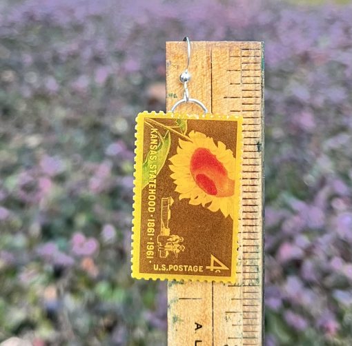 Sunflower, U.S.A., 1961 Postage Stamp Earrings - Image 2