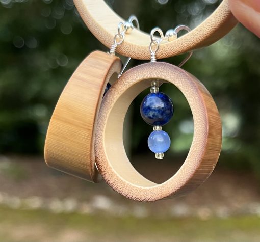 Blue Beauty, Mini Bamboo Beaded Hammock Earrings