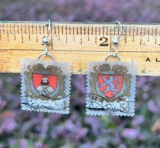 Coat of Arms, Czechoslovakia, 1984 Postage Stamp Earrings