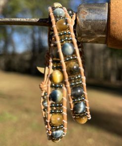 Alternative view of Golden Tiger, Leather and Gemstone Double Wrap Bracelet