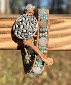 Spring Ivy, Leather and Gemstone Double Wrap Bracelet