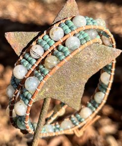 Alternative view of Spring Ivy, Leather and Gemstone Double Wrap Bracelet
