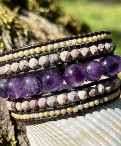 Alternative view of Passion Flower Leather and Gemstone Cuff Bracelet