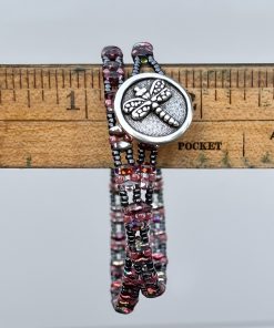 Rose Dragonfly, Czech Double Wrap Bracelet