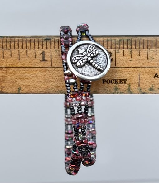 Rose Dragonfly, Czech Double Wrap Bracelet