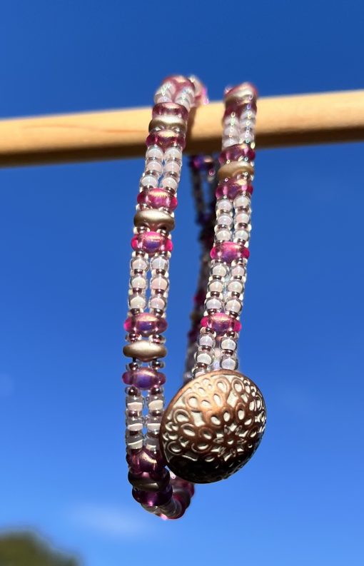 Rose Champagne, Czech Double Wrap Bracelet - Image 2
