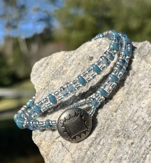 Smoky Blues, Czech Double Wrap Bracelet - Image 2