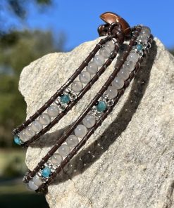 Vancouver, Leather and Gemstone Double Wrap Bracelet