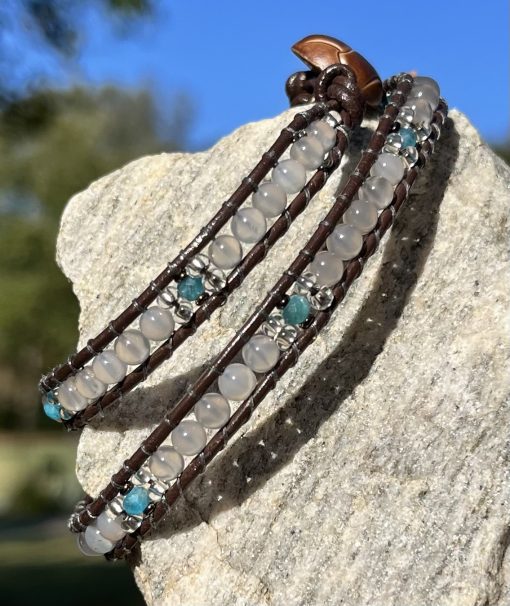 Vancouver, Leather and Gemstone Double Wrap Bracelet