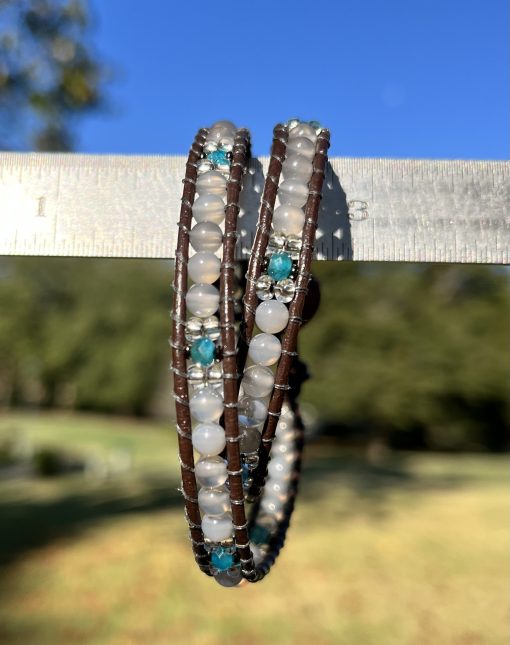 Vancouver, Leather and Gemstone Double Wrap Bracelet - Image 2
