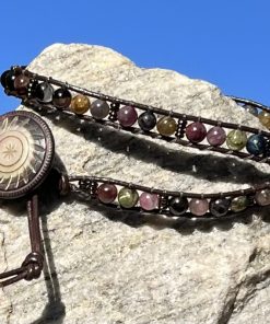 Tourmaline Trails, Leather and Gemstone Double Wrap Bracelet