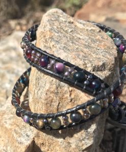 Tourmaline Trails, Leather and Gemstone Double Wrap Bracelet