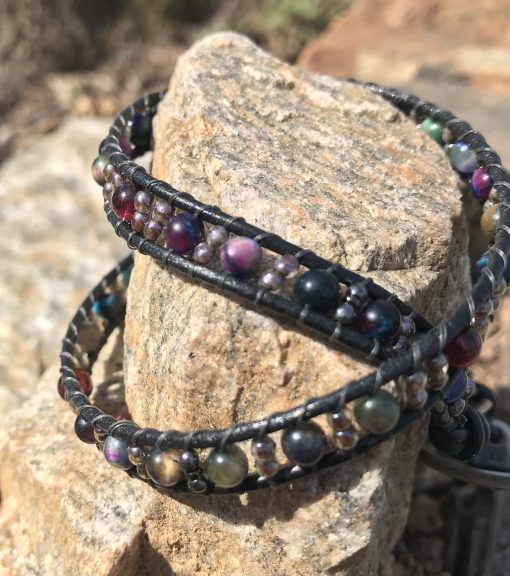 Tourmaline Trails, Leather and Gemstone Double Wrap Bracelet