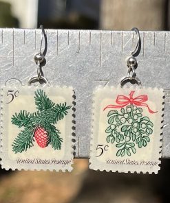 Mistletoe & Conifer, U.S.A., 1964 Postage Stamp Earrings