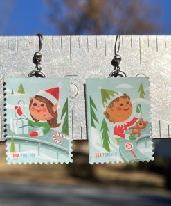 Alternative view of Elves, U.S.A., 2022 Postage Stamp Earrings