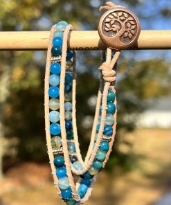 Peaceful Expression, Leather & Gemstone Double Wrap Bracelet