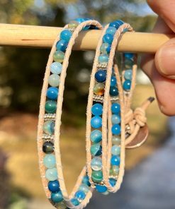 Alternative view of Peaceful Expression, Leather & Gemstone Double Wrap Bracelet