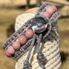 Himalayan Rose, Leather & Gemstone Cuff Bracelet