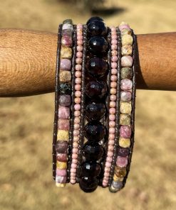 Love & Devotion, Leather & Gemstone Cuff Bracelet