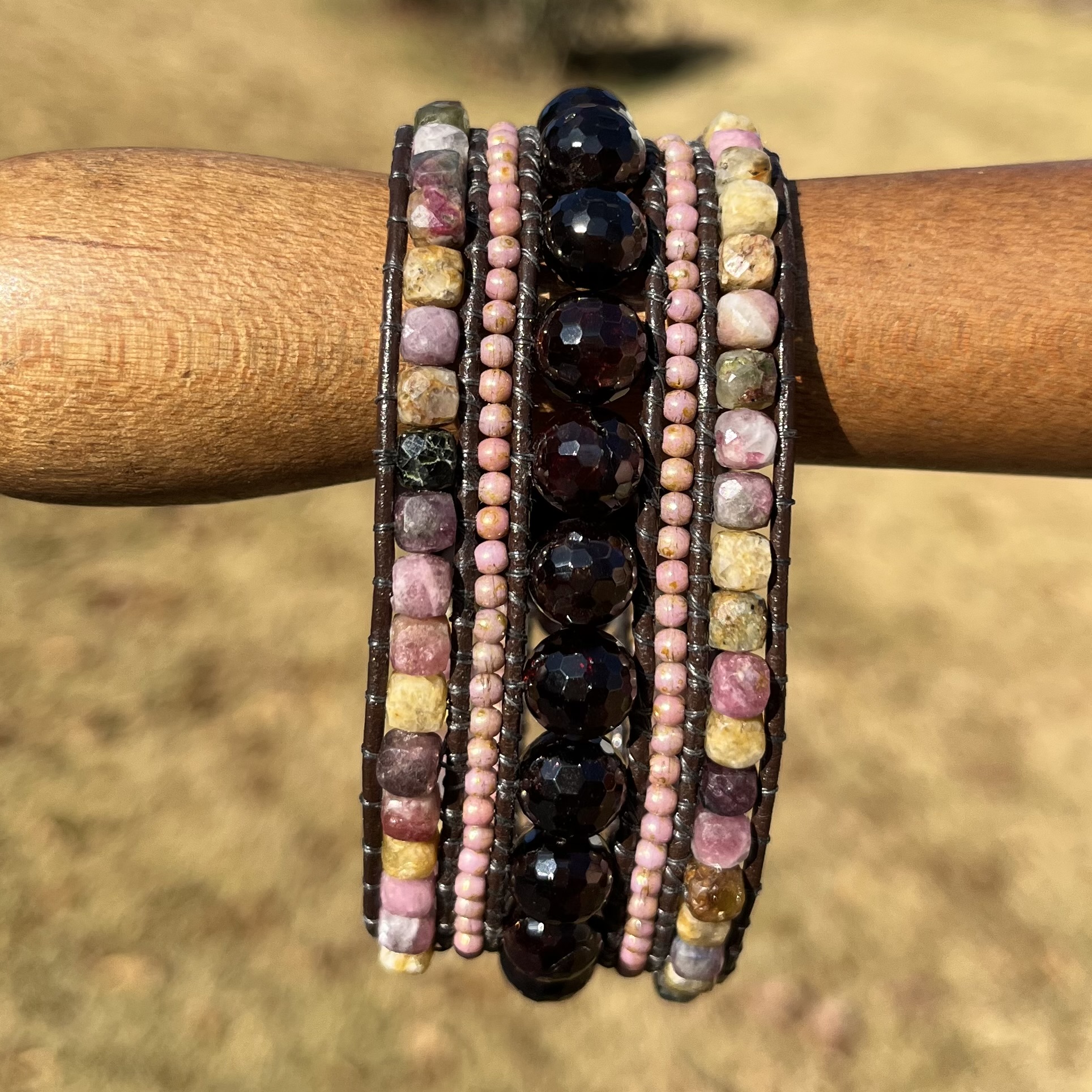 Love & Devotion, Leather & Gemstone Cuff Bracelet