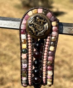 Alternative view of Love & Devotion, Leather & Gemstone Cuff Bracelet