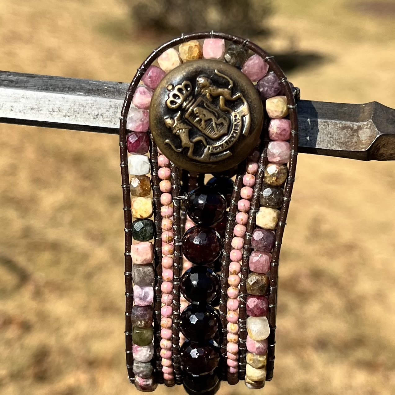 Love & Devotion, Leather & Gemstone Cuff Bracelet - Image 2