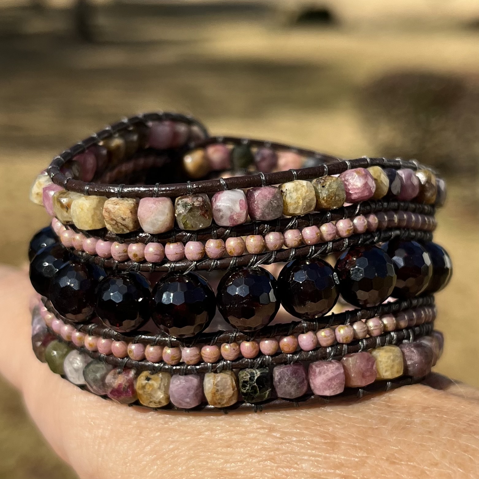 Love & Devotion, Leather & Gemstone Cuff Bracelet - Image 3