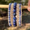 Lavish Lapis, Leather & Gemstone Cuff Bracelet