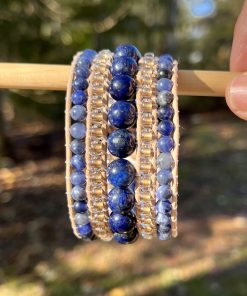 Lavish Lapis, Leather & Gemstone Cuff Bracelet