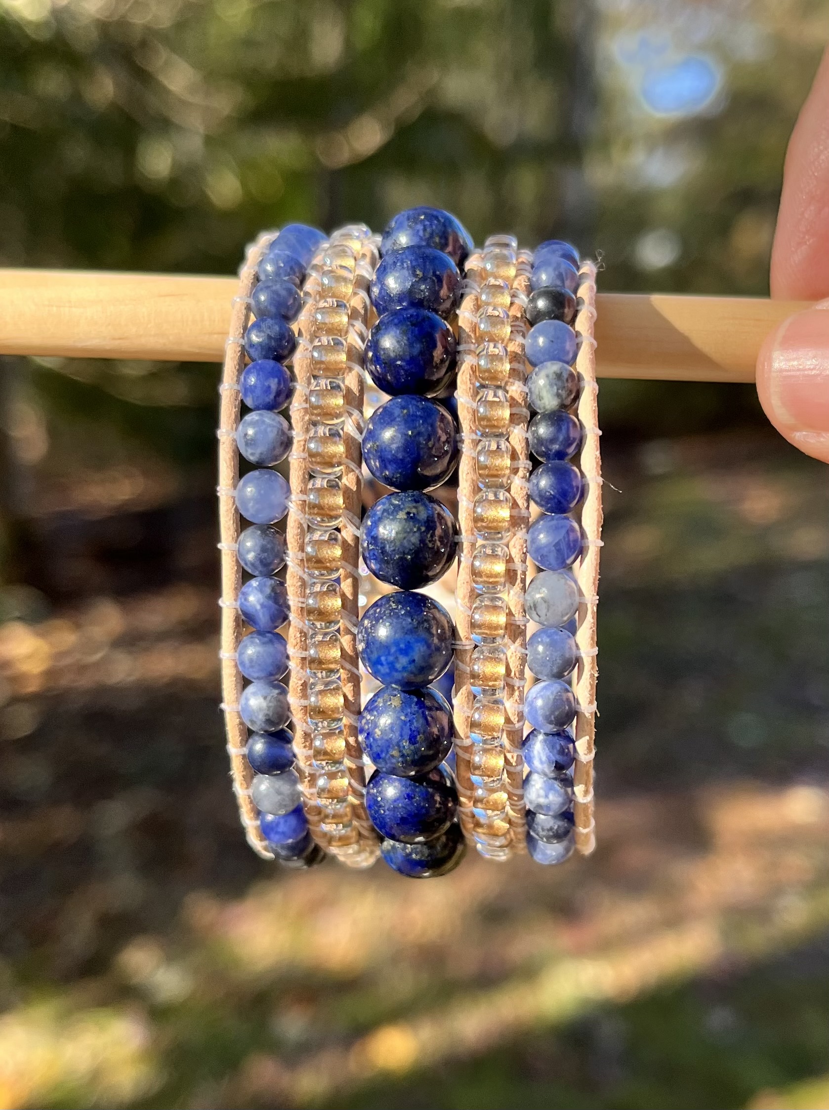 Lavish Lapis, Leather & Gemstone Cuff Bracelet