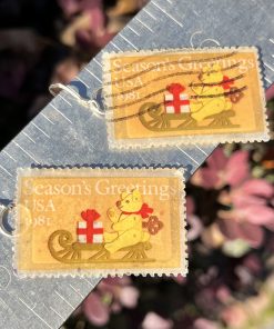 Teddy Bear & Sleigh U.S.A., 1981 Postage Stamp Earrings