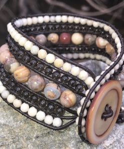 Alternative view of River Stone Leather & Gemstone Cuff Bracelet
